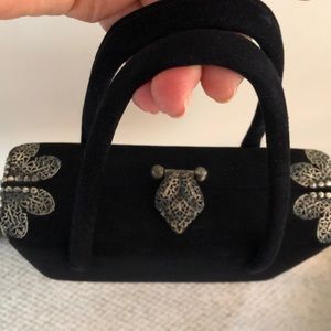 Stunning Vintage Lewsid Jewel Black Velvet Bag